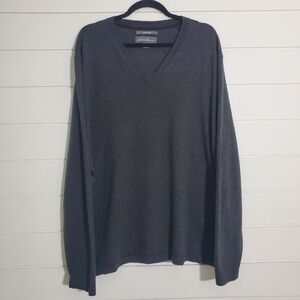 Eddie Bauer Men's Gray Merino Wool‎ Cotton V Neck Sweater Size 2XL